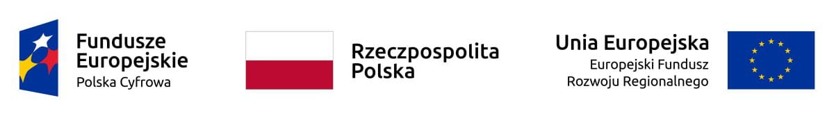 Logo Fundusze Europejskie Polska Cyfrowa, Logo Rzeczpospolita Polska, Logo Unia Europejska Europejski Fundusz Rozwoju Regionalnego